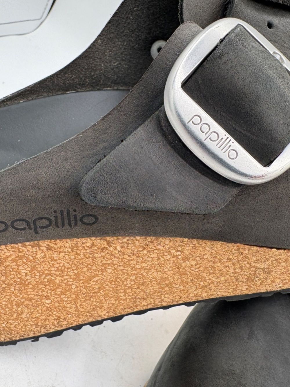Birkenstock Papillio Fanny Big Buckle Black Oiled Leather Wedge Sz - Picture 9 of 15